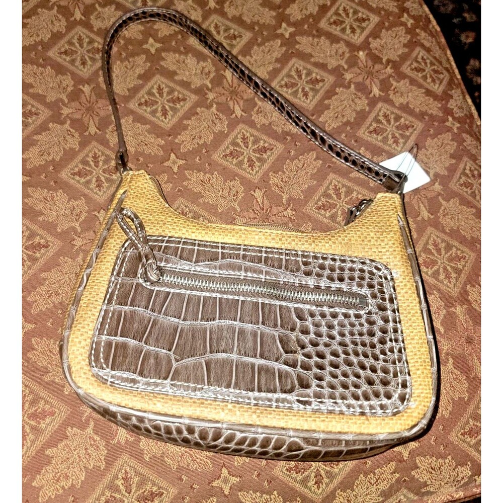 Liz Claiborne Woven Grass Hemp Straw Mini Hobo Purse w Faux Alligator trim *NEW!